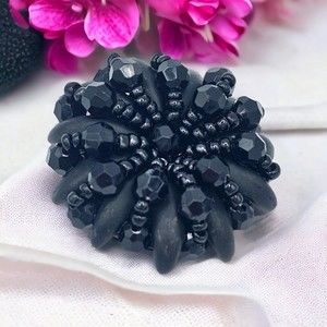 Black Brooch Flower Vintage Faceted Bead Dagger Floral Estate Jewelry Pin
